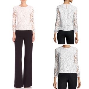 DVF “Belle” white sequin lace long sleeve top